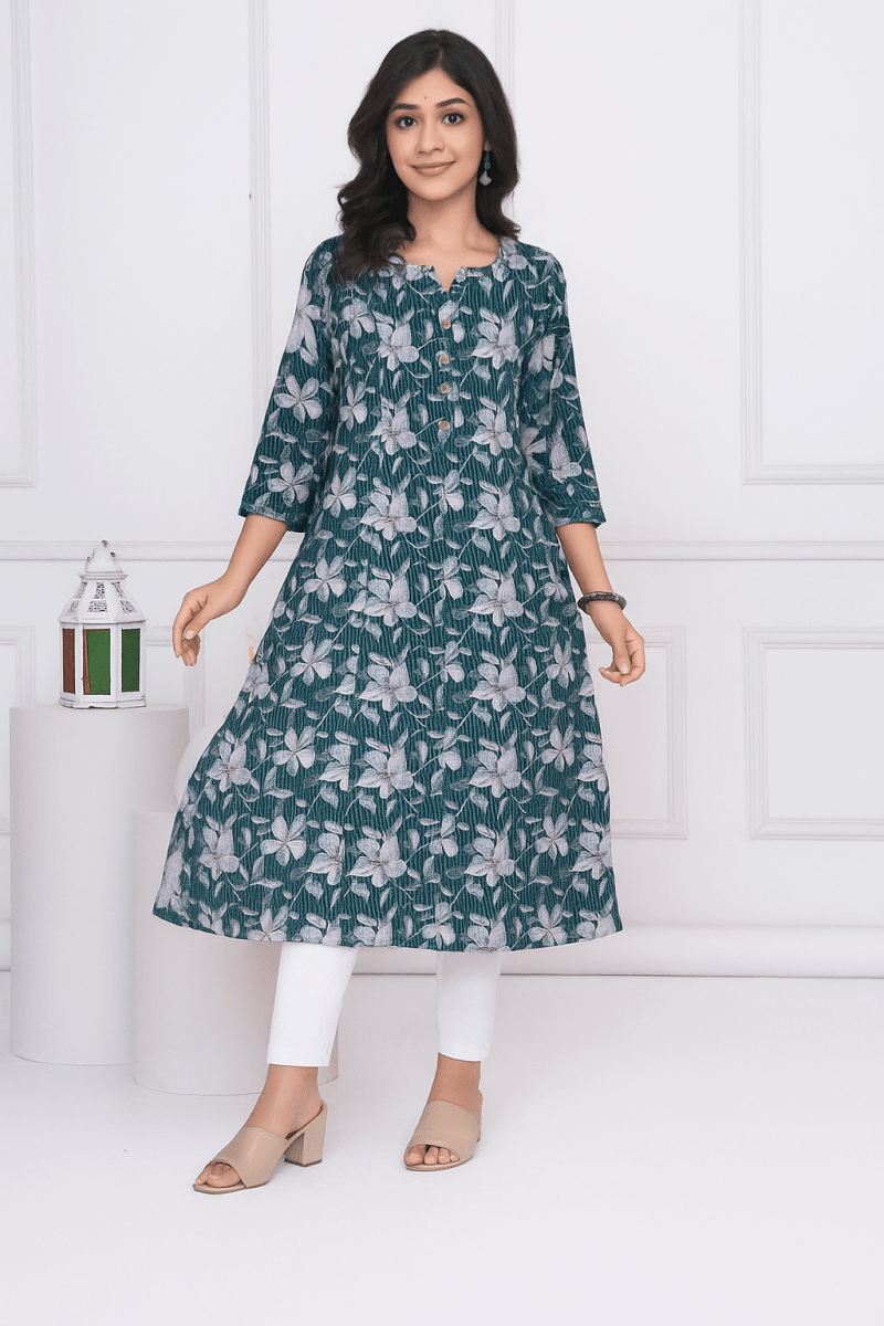 Pure Sanganeri Cotton Print Kurti with Katha Work - Yanchi
