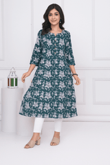 Pure Sanganeri Cotton Print Kurti with Katha Work - Yanchi
