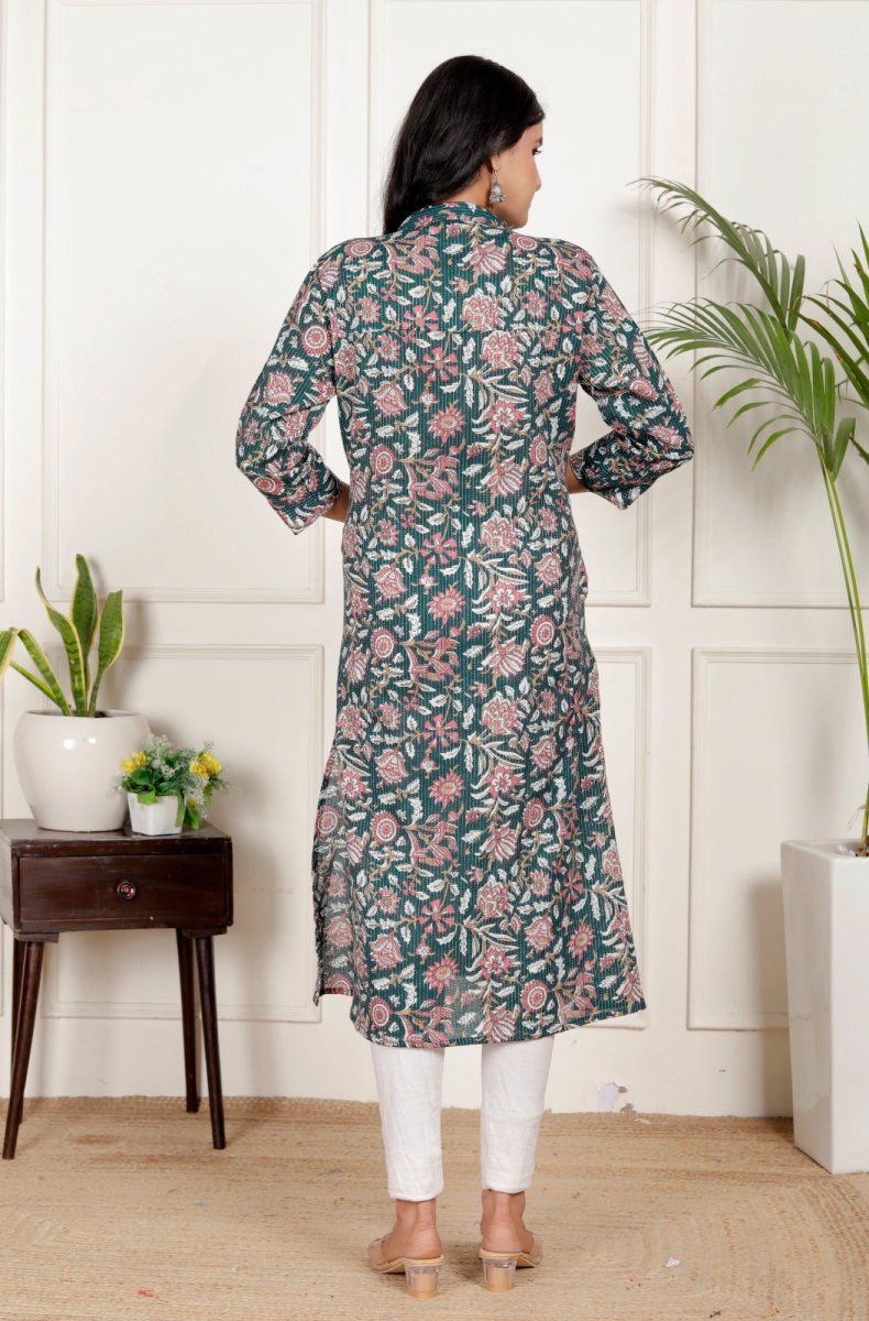 Pure Sanganeri Cotton Print Kurti with Katha Work - Yanchi