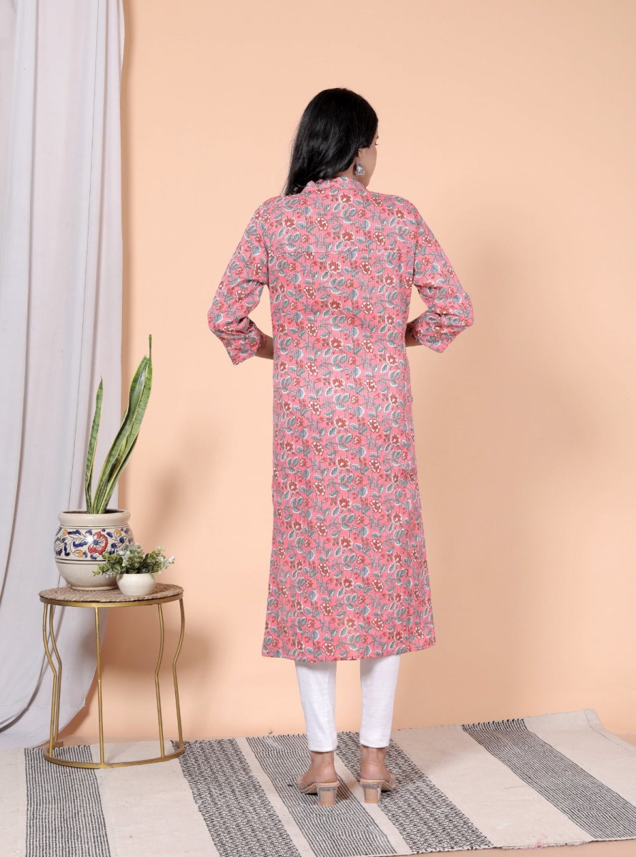 Pure Sanganeri Cotton Print Kurti with Katha Work - Yanchi