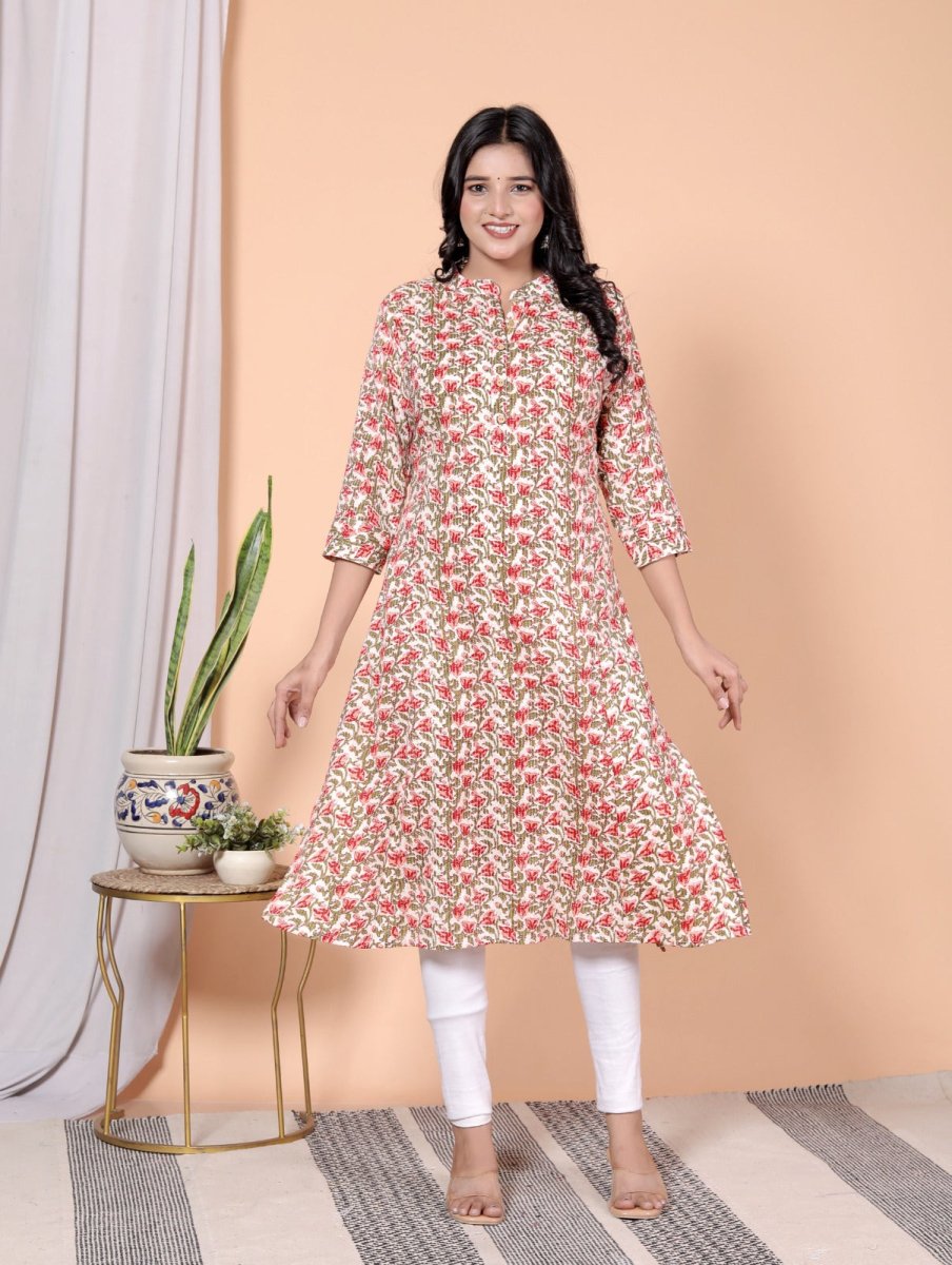 Pure Sanganeri Cotton Print Kurti with Katha Work - Yanchi