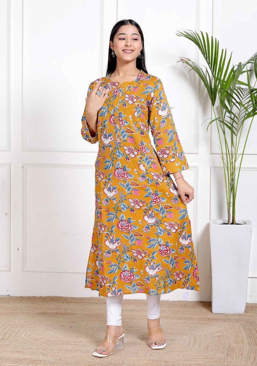 Pure Sanganeri Cotton Print Kurti with Katha Work - Yanchi