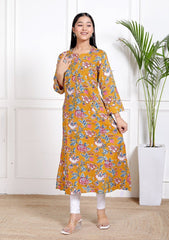 Pure Sanganeri Cotton Print Kurti with Katha Work - Yanchi