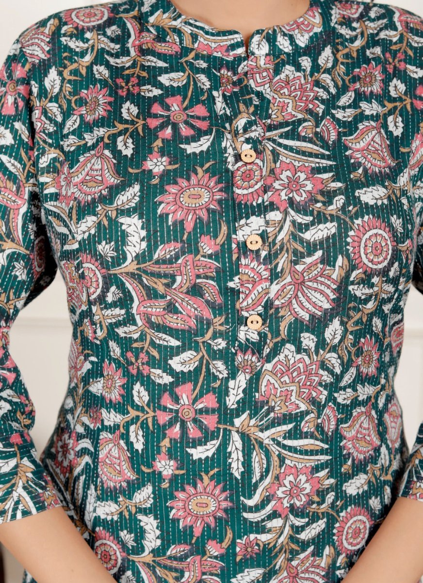 Pure Sanganeri Cotton Print Kurti with Katha Work - Yanchi