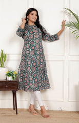 Pure Sanganeri Cotton Print Kurti with Katha Work - Yanchi