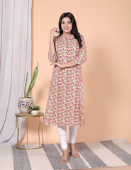 Pure Sanganeri Cotton Print Kurti with Katha Work - Yanchi