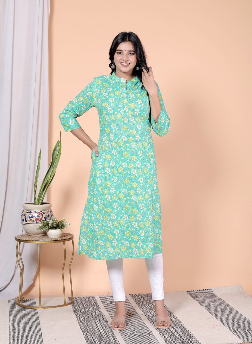 Pure Sanganeri Cotton Print Kurti with Katha Work - Yanchi