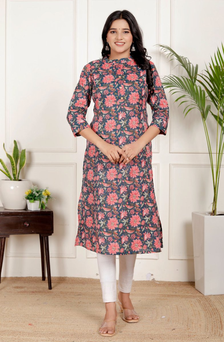 Pure Sanganeri Cotton Print Kurti with Katha Work - Yanchi