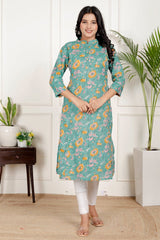 Pure Sanganeri Cotton Print Kurti with Katha Work - Yanchi