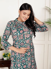 Pure Sanganeri Cotton Print Kurti with Katha Work - Yanchi