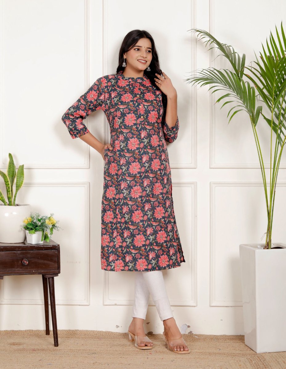 Pure Sanganeri Cotton Print Kurti with Katha Work - Yanchi