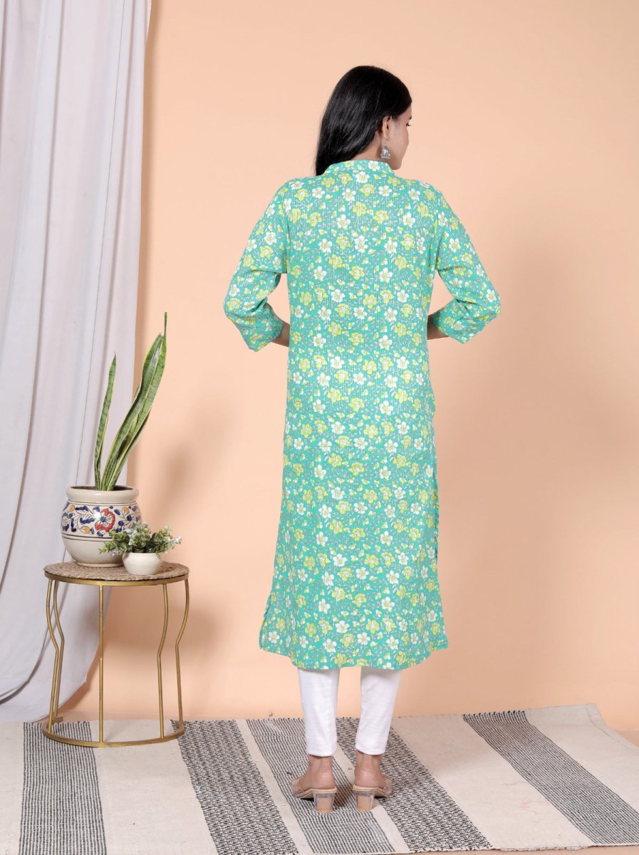 Pure Sanganeri Cotton Print Kurti with Katha Work - Yanchi