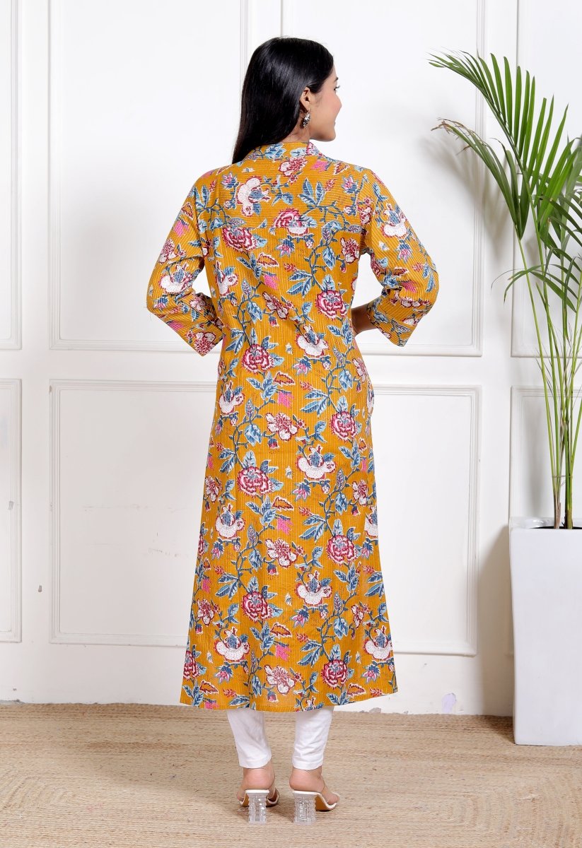 Pure Sanganeri Cotton Print Kurti with Katha Work - Yanchi