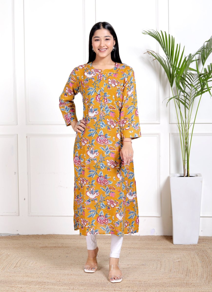 Pure Sanganeri Cotton Print Kurti with Katha Work - Yanchi