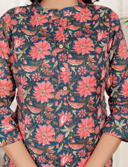 Pure Sanganeri Cotton Print Kurti with Katha Work - Yanchi