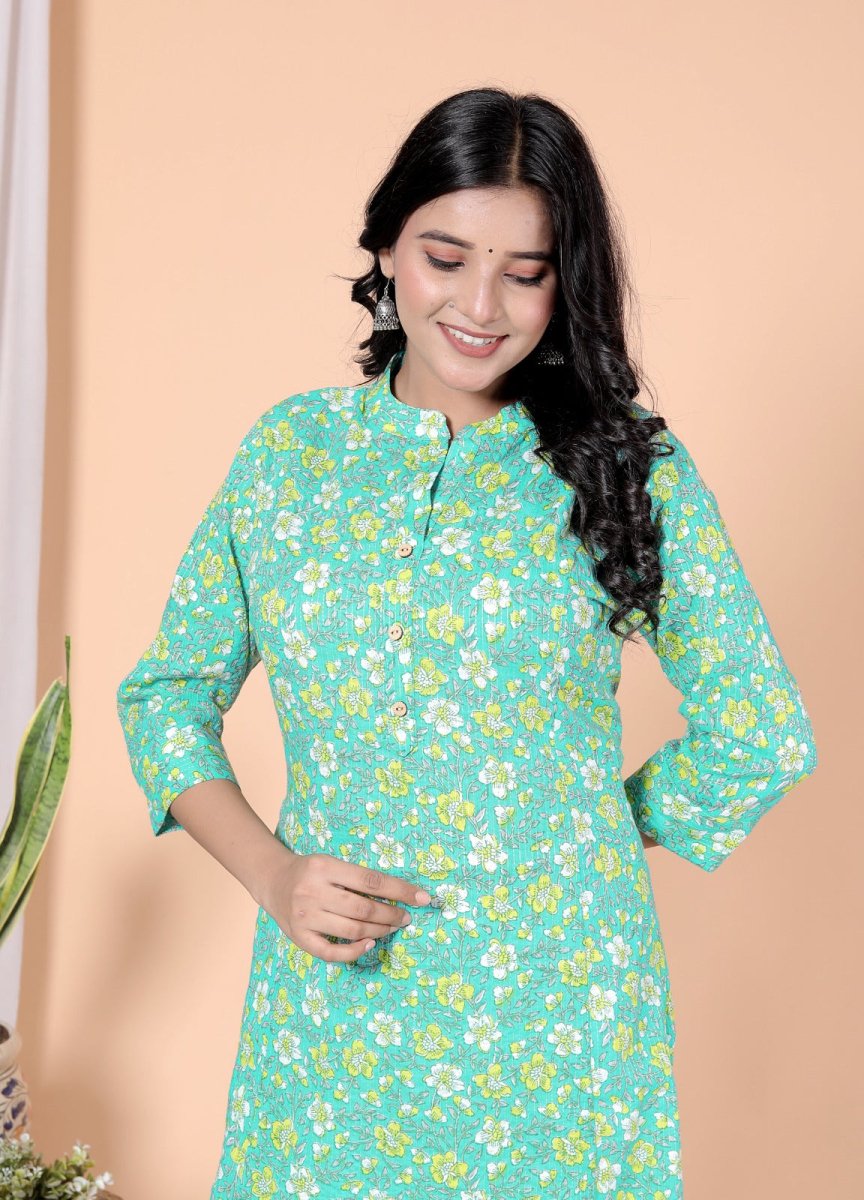 Pure Sanganeri Cotton Print Kurti with Katha Work - Yanchi