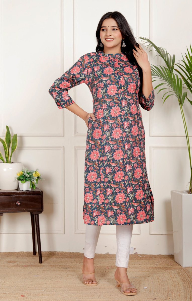 Pure Sanganeri Cotton Print Kurti with Katha Work - Yanchi