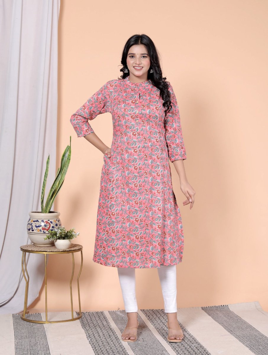 Pure Sanganeri Cotton Print Kurti with Katha Work - Yanchi