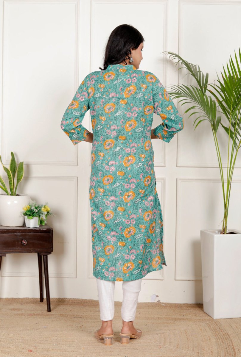 Pure Sanganeri Cotton Print Kurti with Katha Work - Yanchi