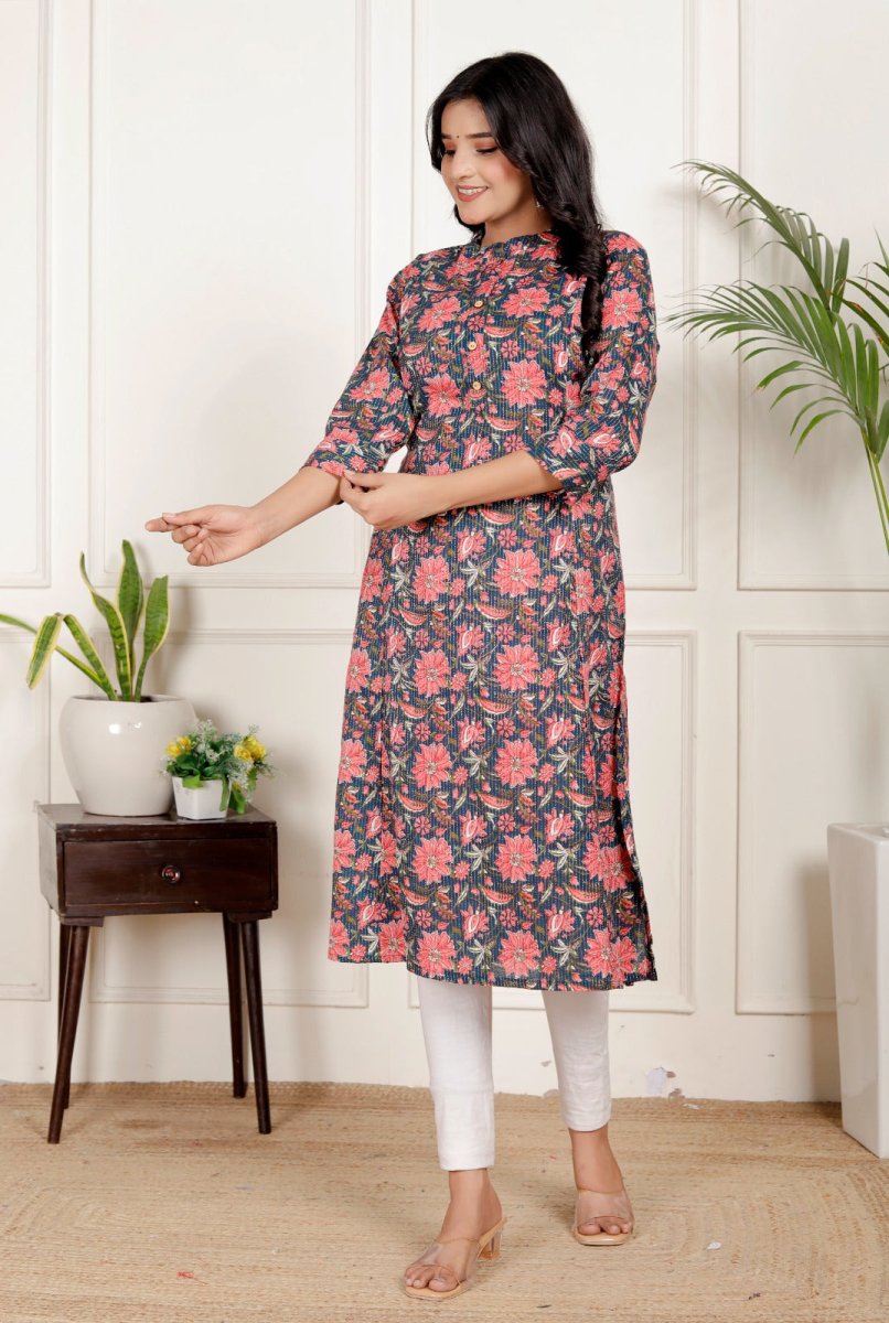 Pure Sanganeri Cotton Print Kurti with Katha Work - Yanchi