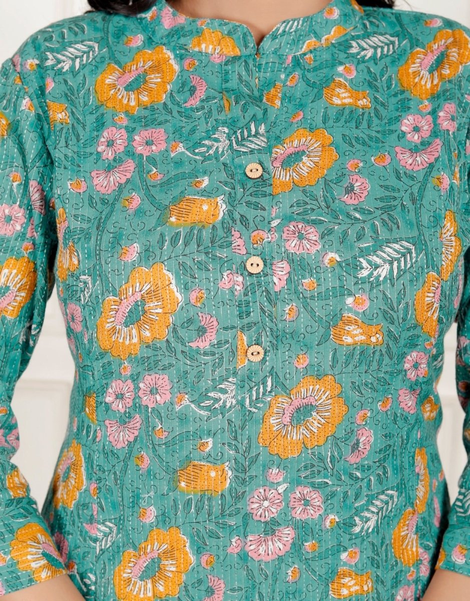 Pure Sanganeri Cotton Print Kurti with Katha Work - Yanchi