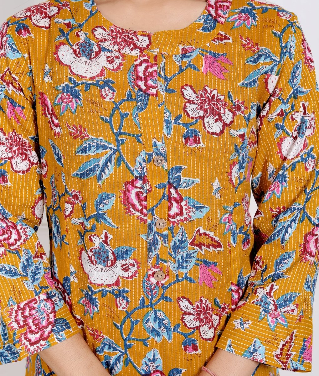 Pure Sanganeri Cotton Print Kurti with Katha Work - Yanchi
