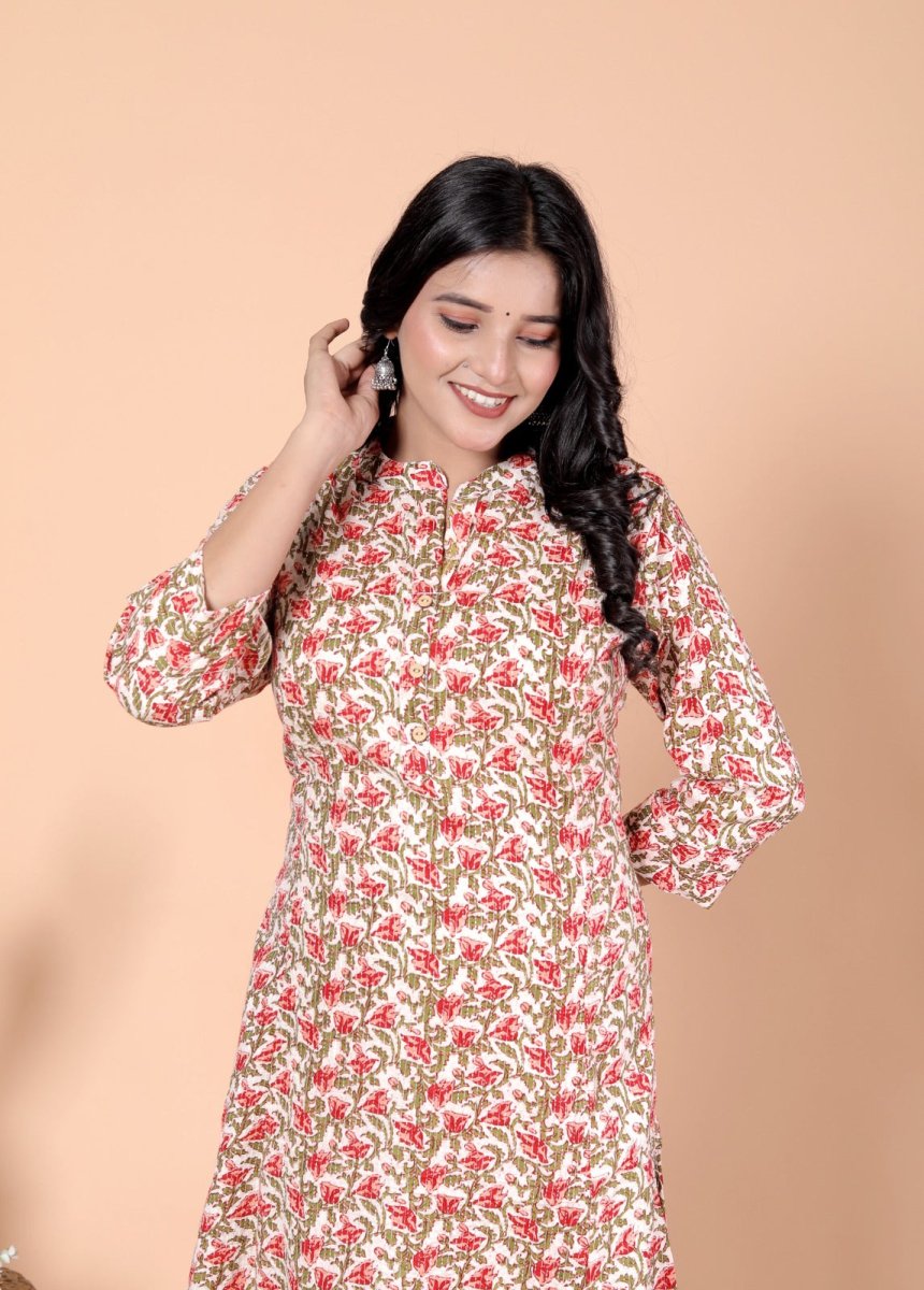 Pure Sanganeri Cotton Print Kurti with Katha Work - Yanchi