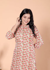 Pure Sanganeri Cotton Print Kurti with Katha Work - Yanchi