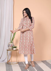 Pure Sanganeri Cotton Print Kurti with Katha Work - Yanchi