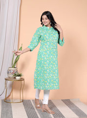 Pure Sanganeri Cotton Print Kurti with Katha Work - Yanchi