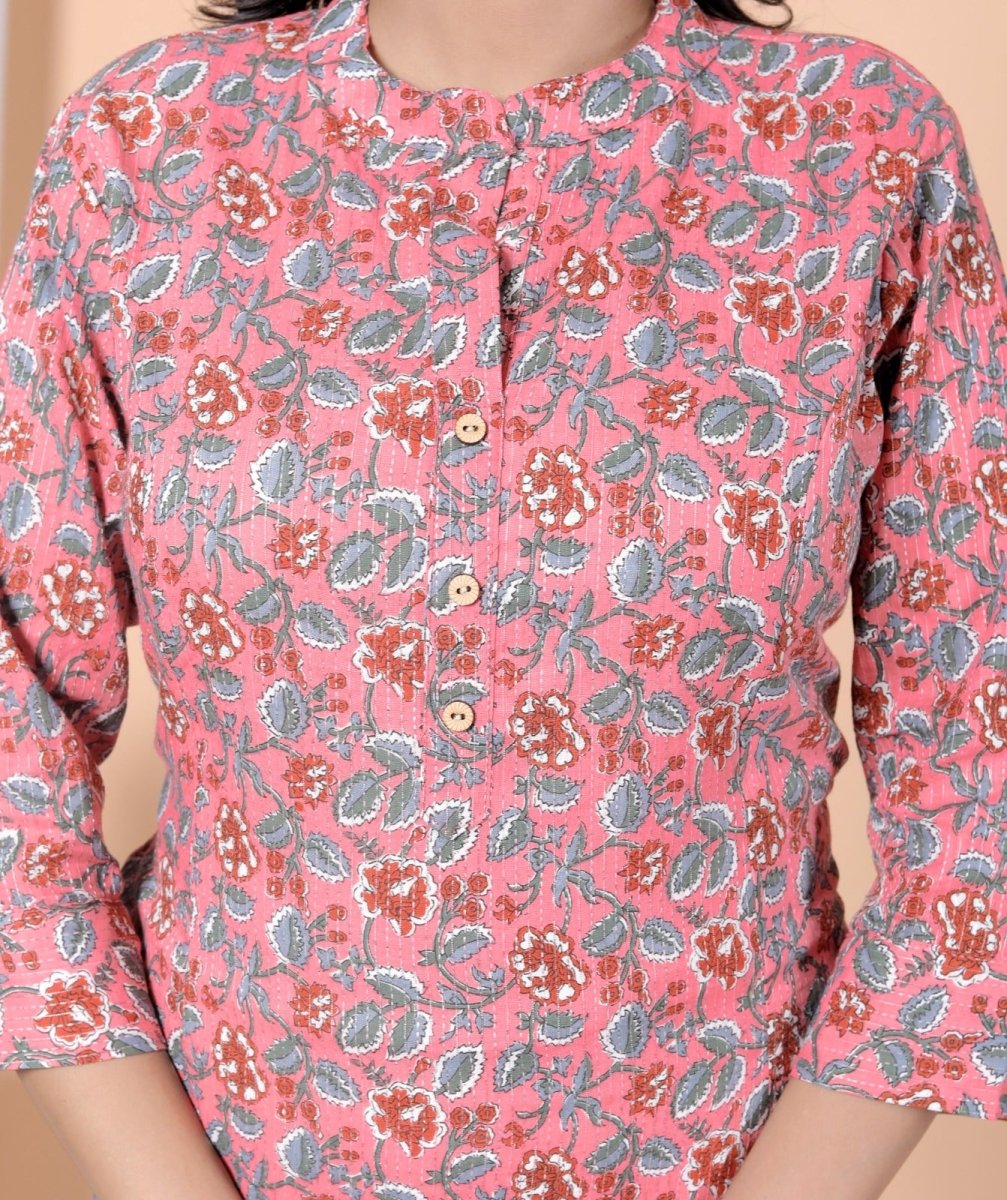 Pure Sanganeri Cotton Print Kurti with Katha Work - Yanchi
