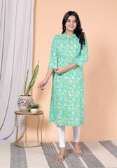 Pure Sanganeri Cotton Print Kurti with Katha Work - Yanchi