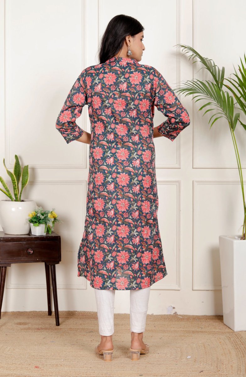 Pure Sanganeri Cotton Print Kurti with Katha Work - Yanchi