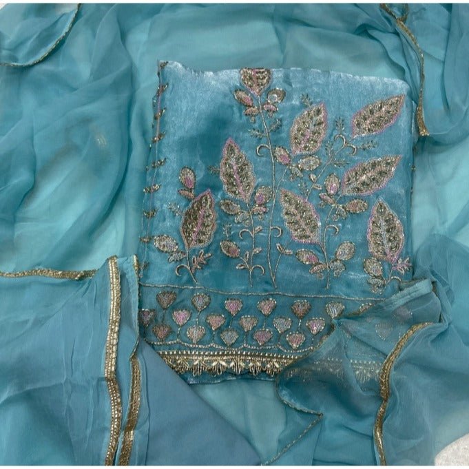 Pure Skylon Suit Set with Cutdana Work - Yanchi