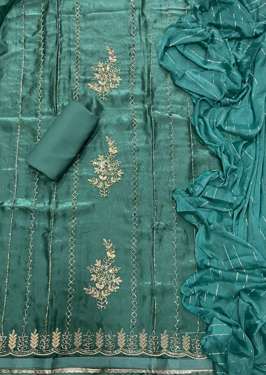 Pure Skylon Suit Set with Cutdana & Zari work - Yanchi