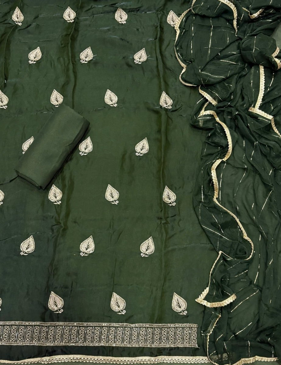 Pure Skylon Suit Set with Cutdana & Zari work - Yanchi