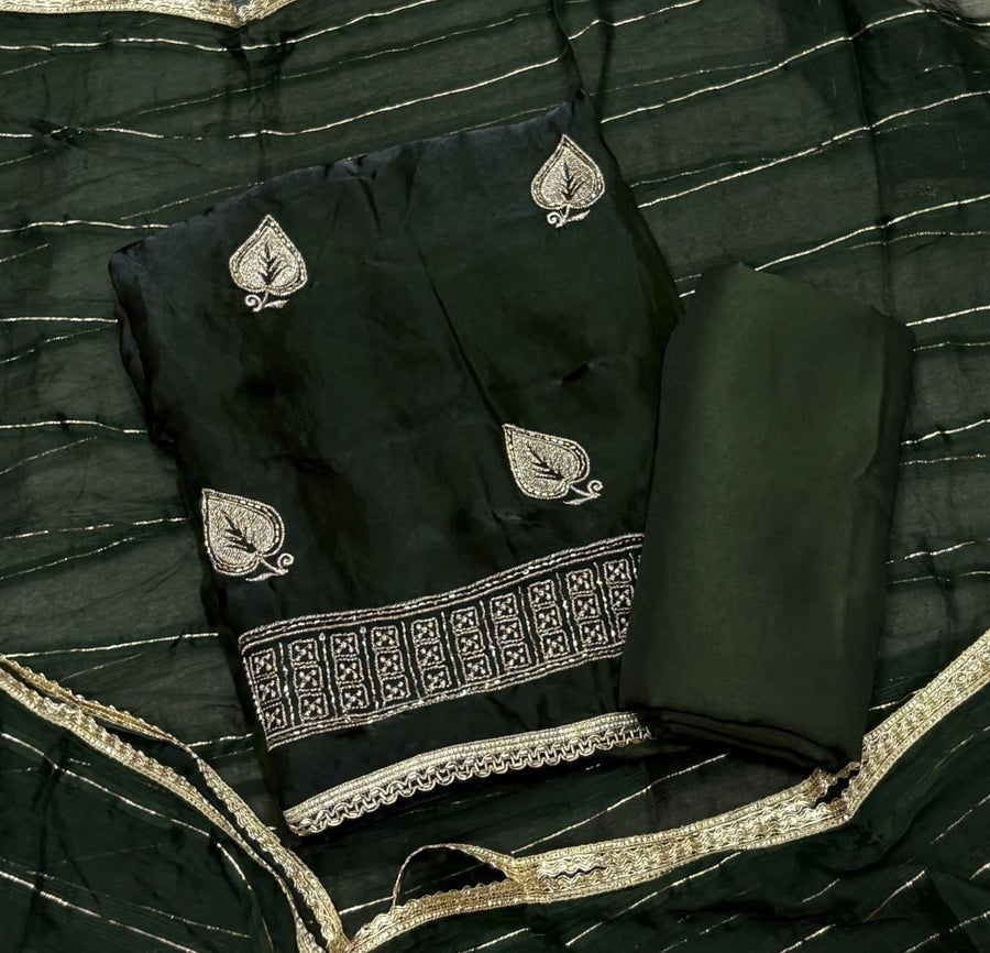 Pure Skylon Suit Set with Cutdana & Zari work - Yanchi