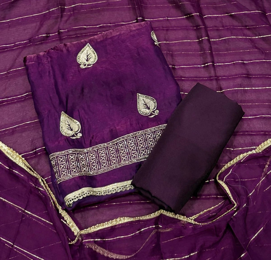 Pure Skylon Suit Set with Cutdana & Zari work - Yanchi