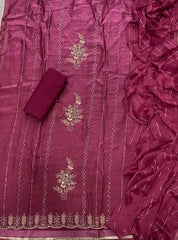 Pure Skylon Suit Set with Cutdana & Zari work - Yanchi
