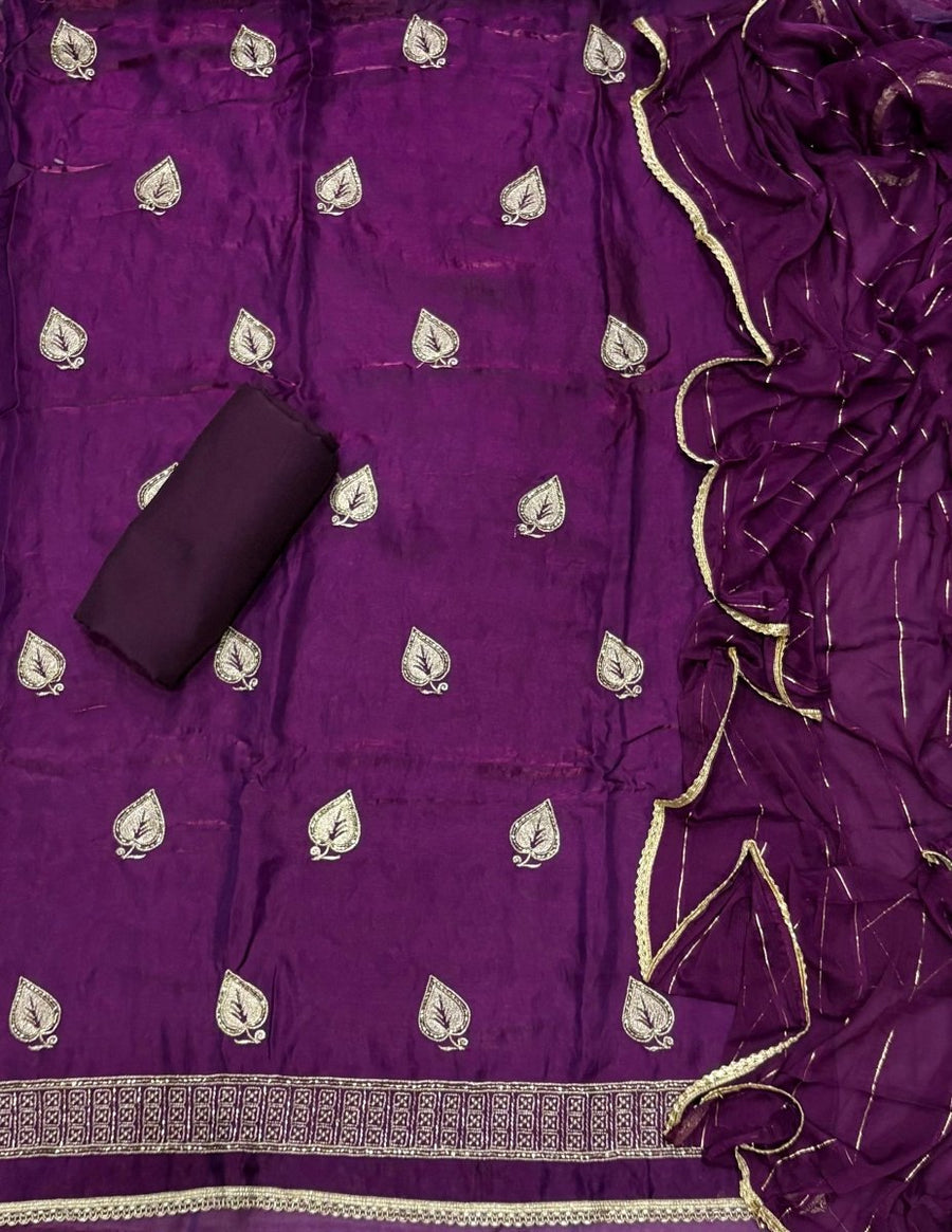 Pure Skylon Suit Set with Cutdana & Zari work - Yanchi