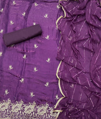 Pure Skylon Suit Set with Zari & cutdana Work - Yanchi