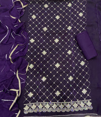 Pure Skylon Suit Set with Zari & cutdana Work - Yanchi