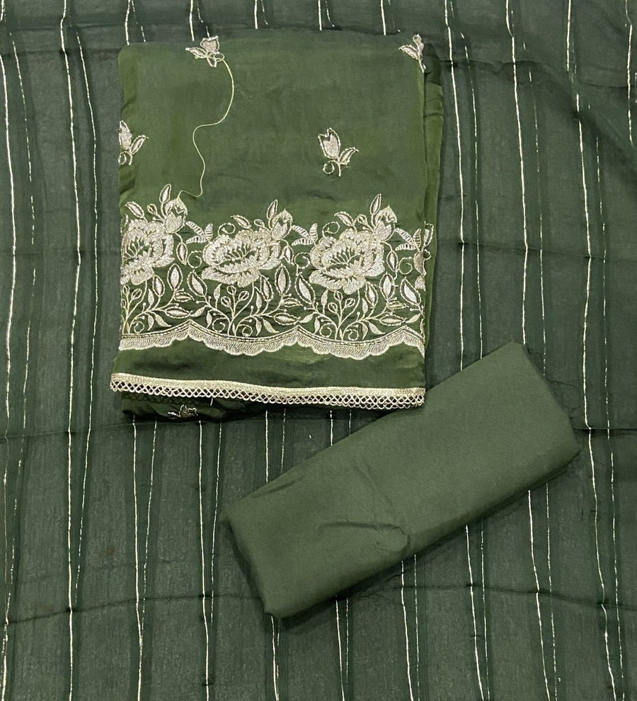 Pure Skylon Suit Set with Zari & cutdana Work - Yanchi
