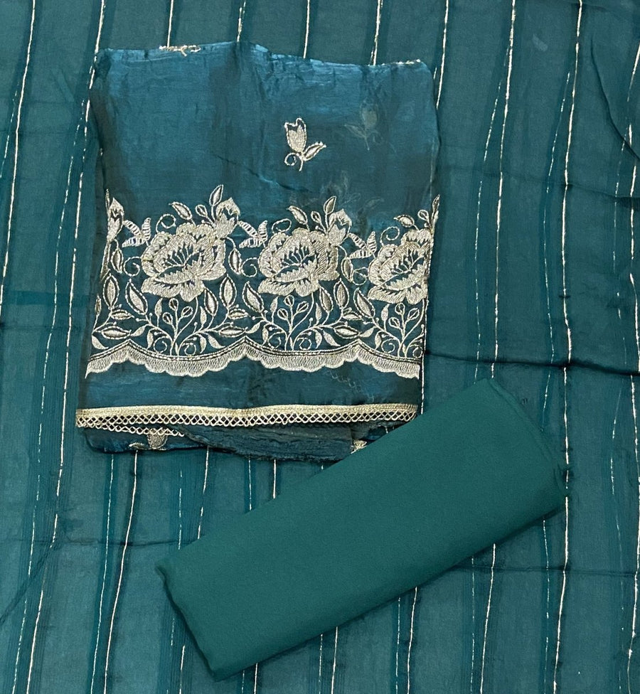 Pure Skylon Suit Set with Zari & cutdana Work - Yanchi