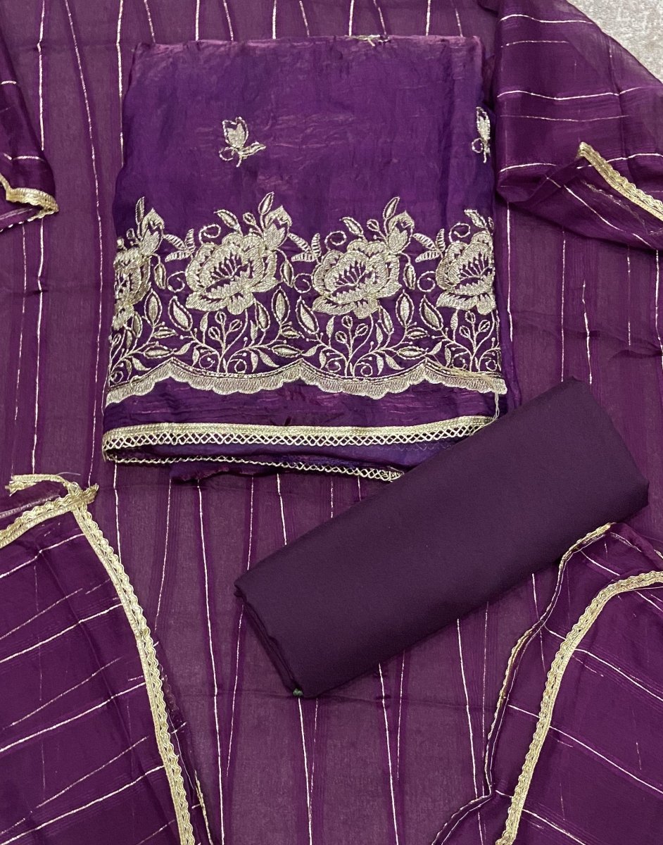 Pure Skylon Suit Set with Zari & cutdana Work - Yanchi