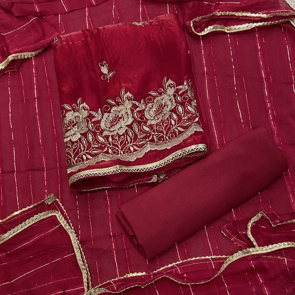 Pure Skylon Suit Set with Zari & cutdana Work - Yanchi