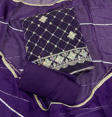 Pure Skylon Suit Set with Zari & cutdana Work - Yanchi