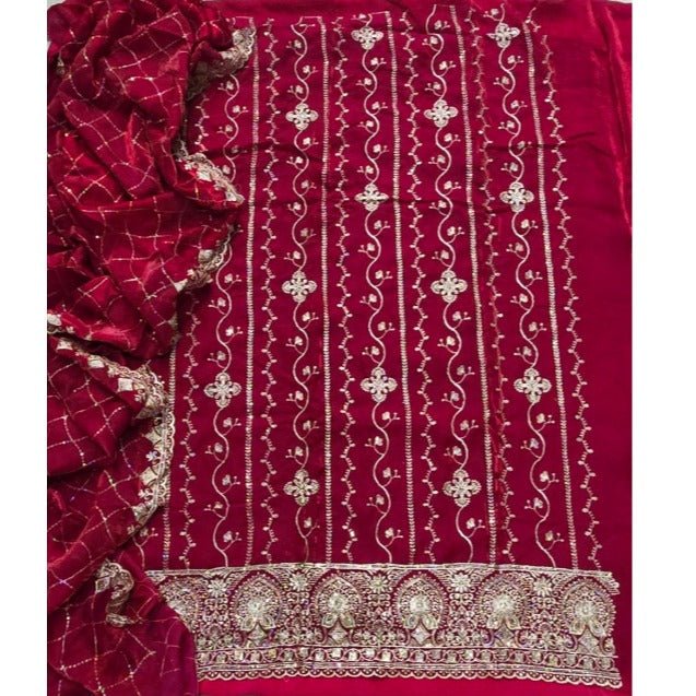 Pure Skylon Suit Set with Zari & sequence Work - Yanchi