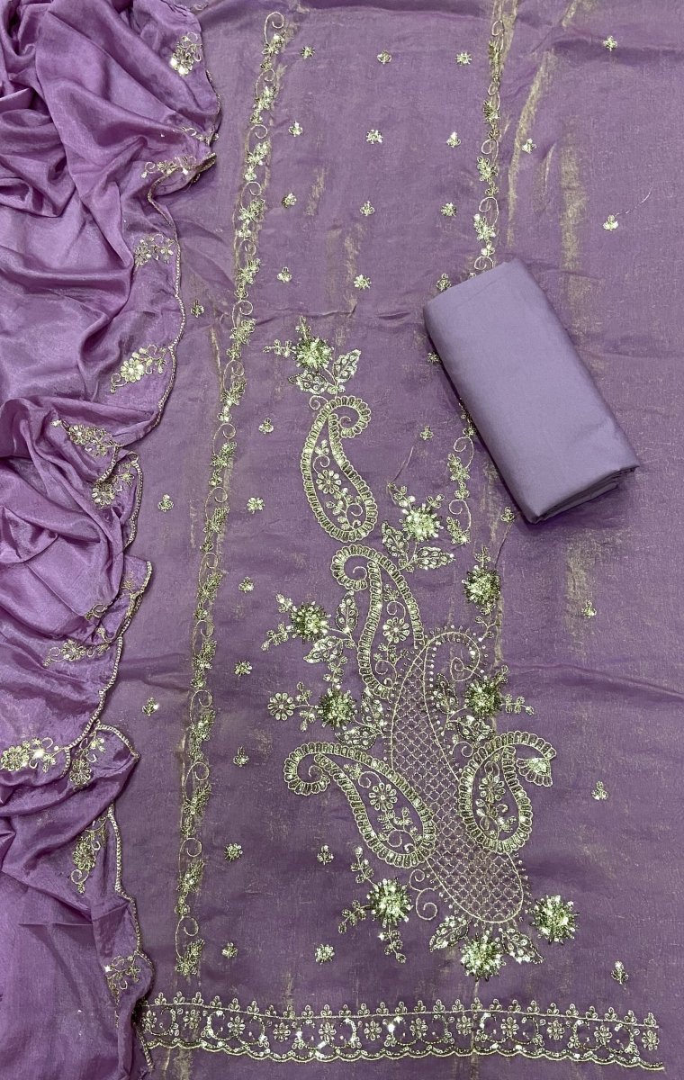 Pure Skylon Suit Set with Zari & sequence Work - Yanchi