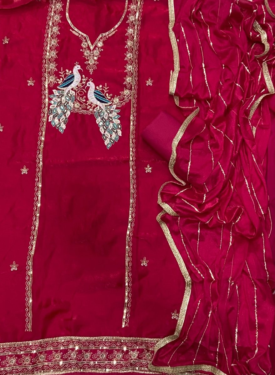 Pure Skylon Suit Set with Zari & sequence Work - Yanchi